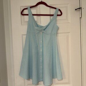 Matthew Bruch Seersucker Twist Baby Doll Mini Dress